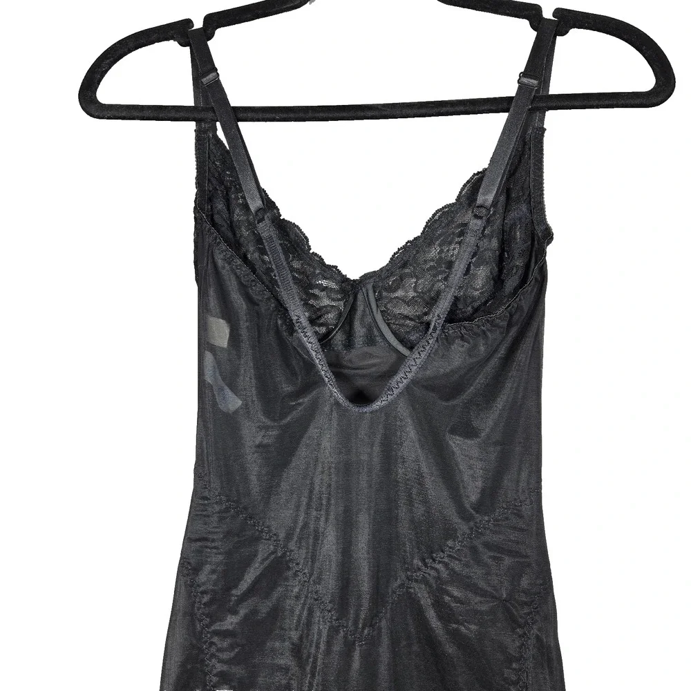 Vintage Victoria's Secret Gold‎ Label 36B Body Shaper Shapewear Black Lace 80s